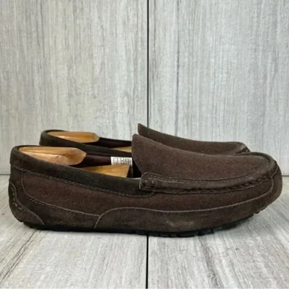 UGG Alder Espresso Brown Suede Leather Slip On Loafer Slipper Shoes Mens Size 9 - Picture 1 of 10